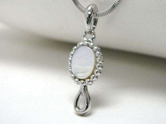 Made in korea whitegold plating mother of pearl hand mirror pendant necklace