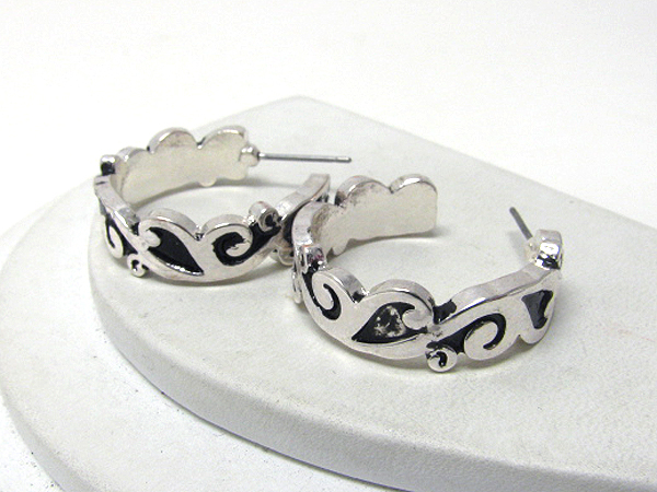 Metal filigree patterned hoop earrings - hoops