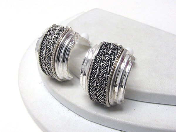 Woven metal design clip on earrings