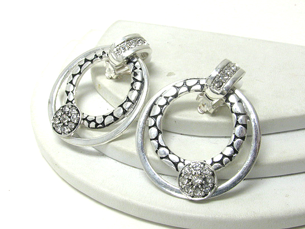 Crystal and patterned double hoop clip on earrings - hoops