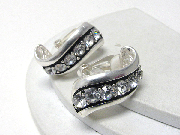 Crystal center lined waved clip on earrings