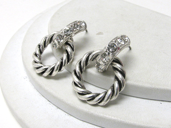 Crystal deco and twisted hoop link earrings - hoops