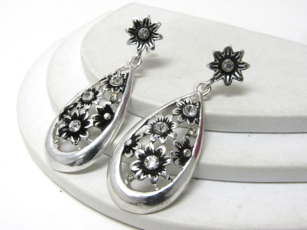 Crystal deco flower and tear drop earrings