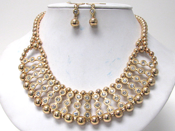 Multi crystal and metal ball link bib style necklace earring set