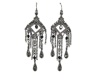 Crystal and metal line drop earring