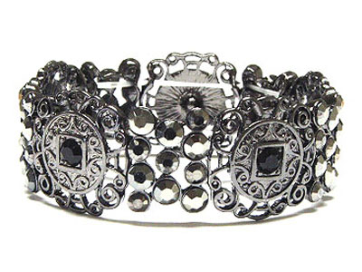 Burnish metal and crystal stretch bracelet