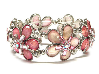 Crystal and epoxy stone flower shape stretch bracelet