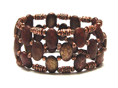 Vintage patina beads and burnish metal meshed stretch bracelet