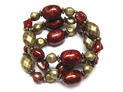 Three row patina beads stretch bracelet