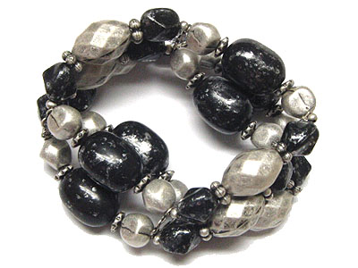 Three row patina beads stretch bracelet