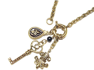 Fleur de lis crystal key necklace