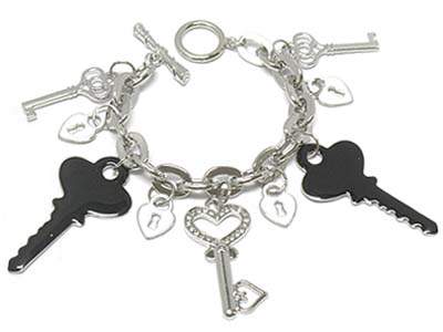 Epoxy cover key and lock charms bracelet