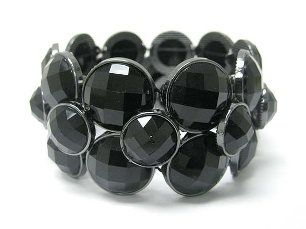 Multi facet acryl stone metal button link stretch bracelet