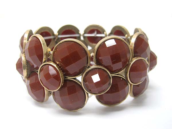 Multi facet acryl stone metal button link stretch bracelet