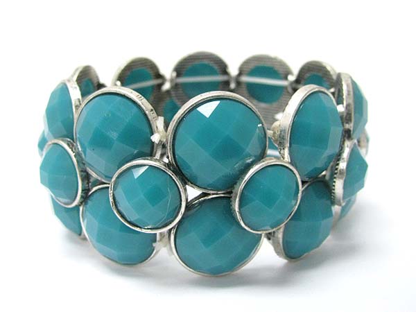 Multi facet acryl stone metal button link stretch bracelet