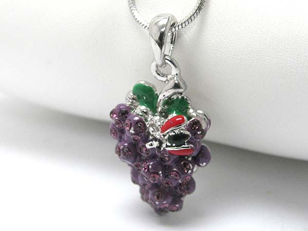 Made in korea whitegold plating epoxy and crystal deco grape pendant necklace