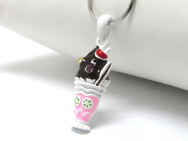 Made in korea whitegold plating epoxy and crystal deco ice cream pendant necklace