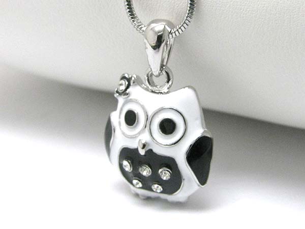 Made in korea whitegold plating epoxy and crystal deco owl pendant necklace