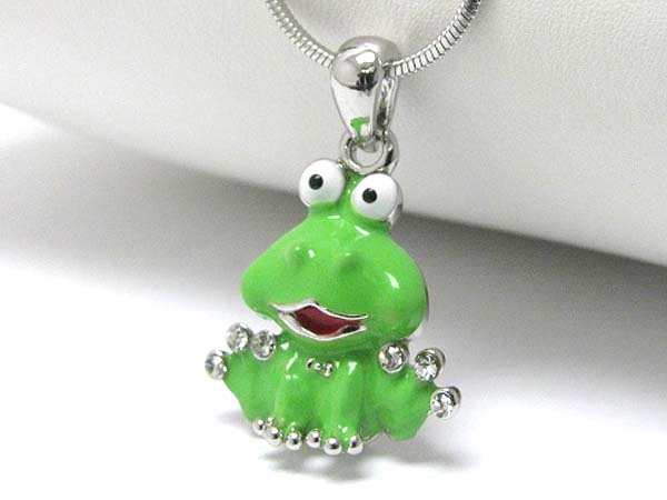 Made in korea whitegold plating epoxy and crystal deco frog pendant necklace