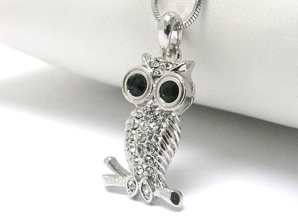 Made in korea whitegold plating crystal stud owl pendant necklace