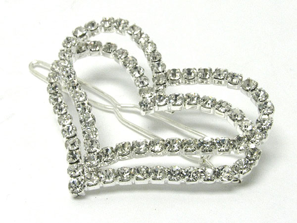 Rhinestone dual heart hair pin