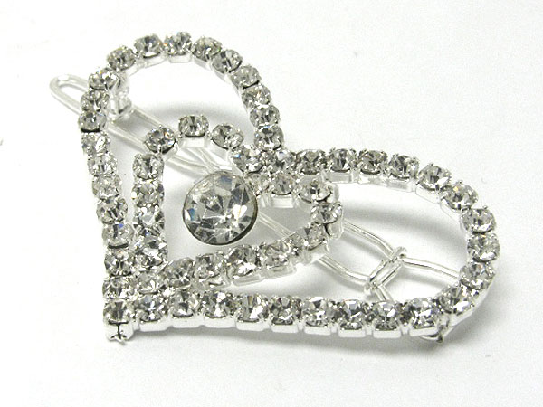 Rhinestone dual heart hair pin