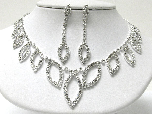 Rhinestone multi leaves dangle necklace earring set