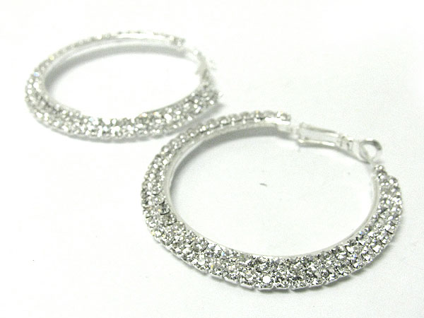 Double line rhinestone flat hoop earring - hoops