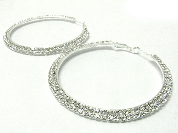 Double line rhinestone flat hoop earring - hoops