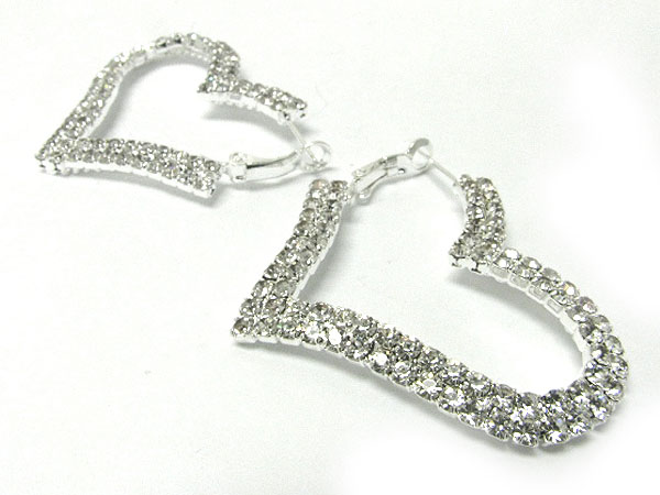 Double line rhinestone flat heart earring 