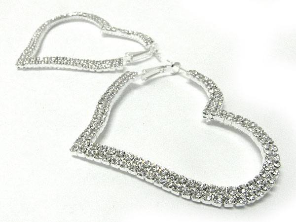 Double line rhinestone flat heart earring 