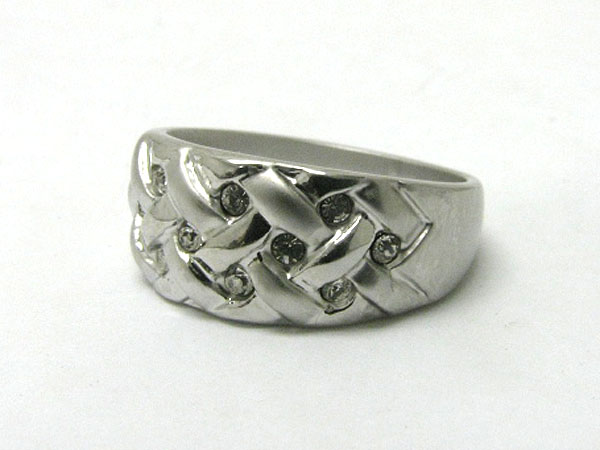 Crystal andmesh pattern metal ring