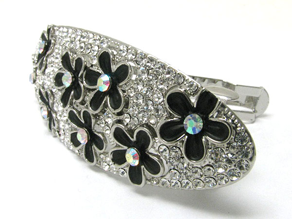 Crystal stud flower deco oval hair pin