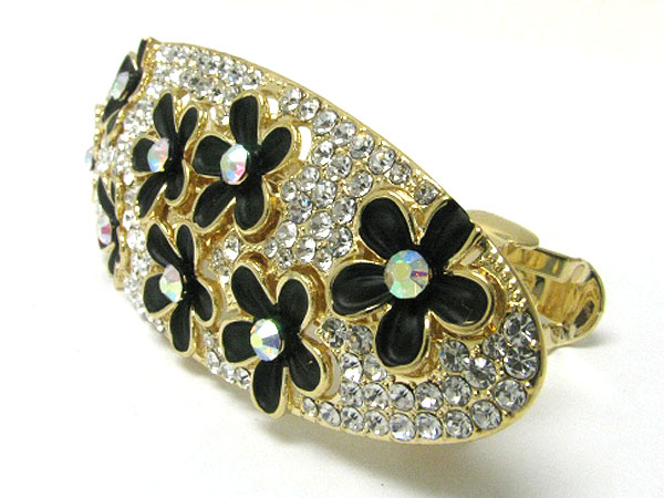 Crystal stud flower deco oval hair pin