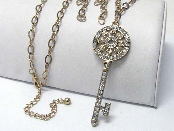 Crystal stud  key pendant long necklace