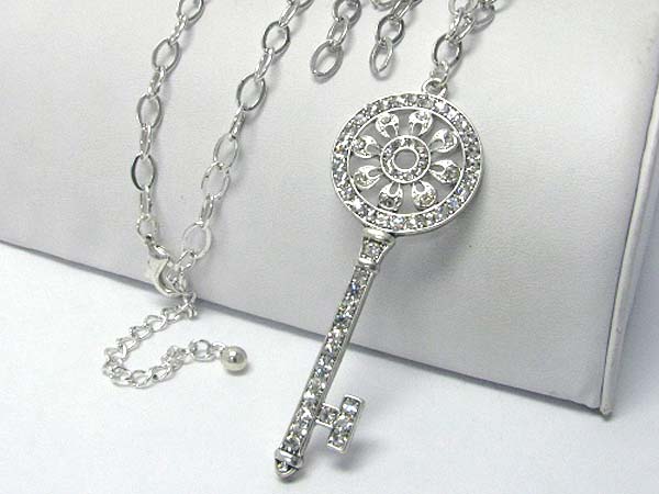 Crystal stud  key pendant long necklace