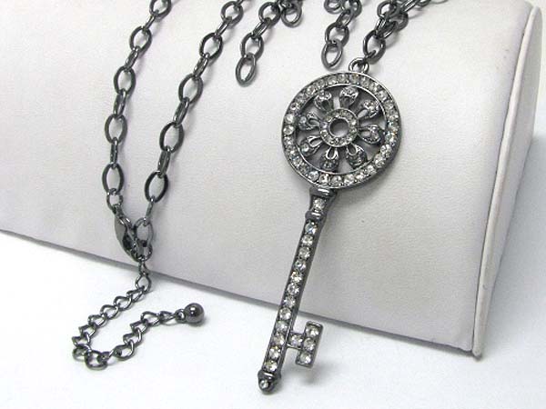 Crystal stud  key pendant long necklace