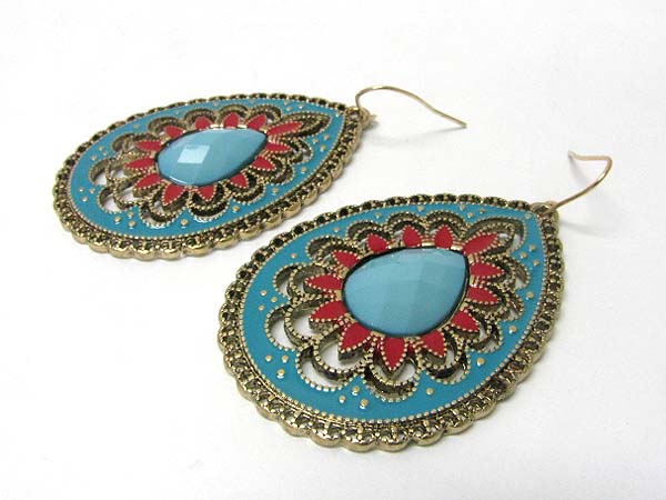 Enamel and acryl deco metal filigree earring