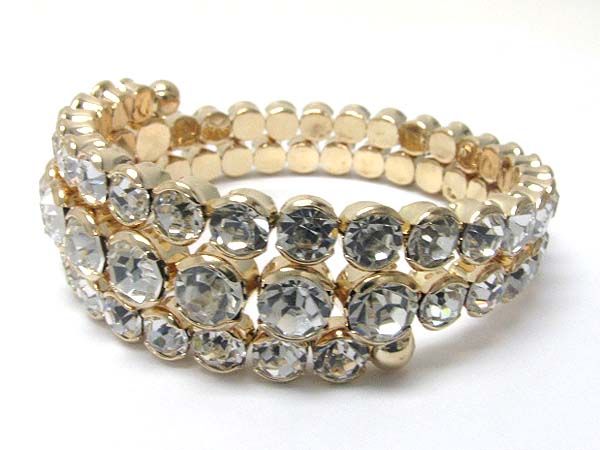 Crystal stud triple metal stretch coil  bracelet