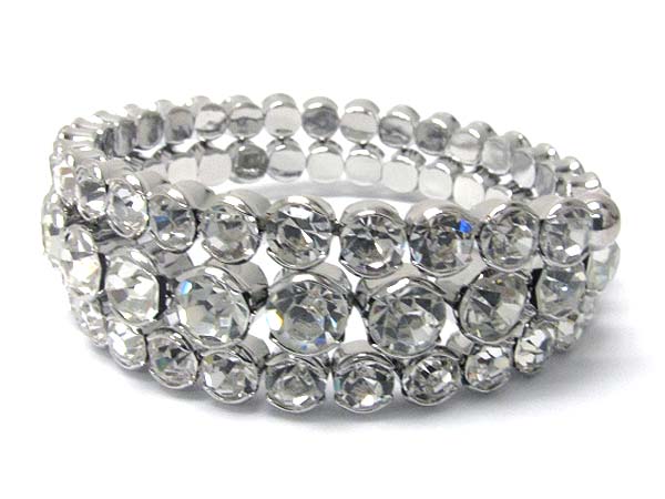 Crystal stud triple metal stretch coil  bracelet