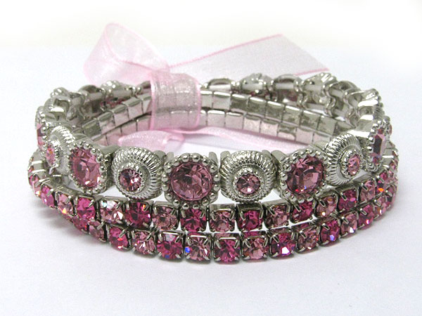 Ribbon tied three crystal stretch bracelets set