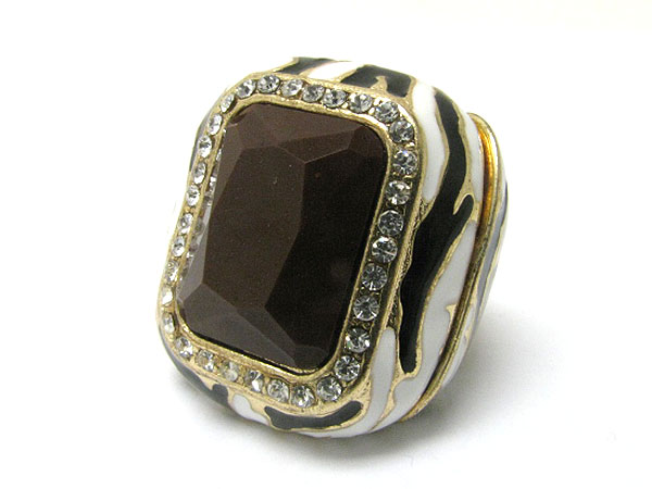 Glass stone and crystal deco animal pattern puff stretch ring