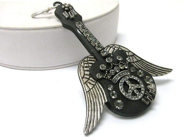 Crystal and metal peace wing crown deco large guitar pendant