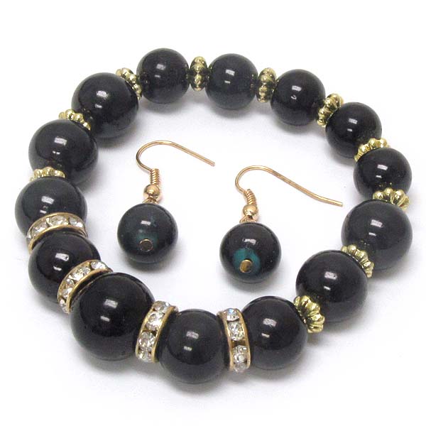 Crystal rondelle and acrylic ball stretch bracelet and earring set