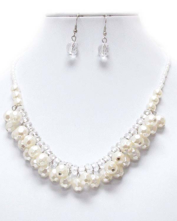 Multi facet acrylic and pearl drop necklace earring set