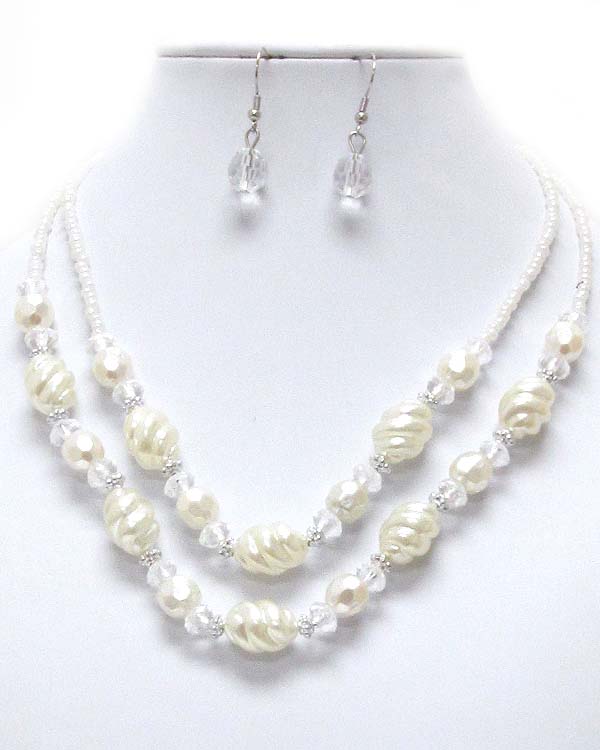 Multi facet acrylic and pearl mix double layer necklace earring set