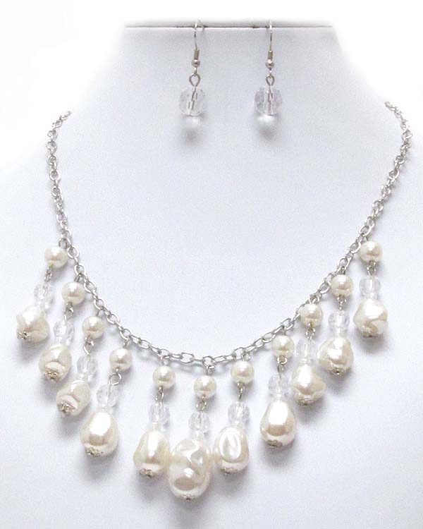 Multi pearl and ball bead mix drop necklace earring set