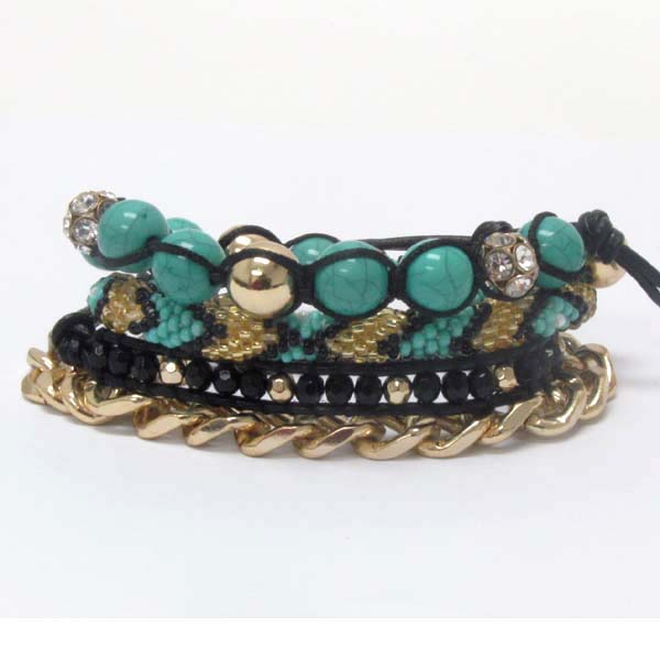 Multi bead and chain mix wrap bracelet