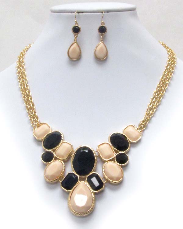 Acrylic stone bib style statement necklace earring set