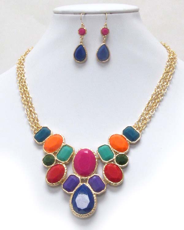 Acrylic stone bib style statement necklace earring set